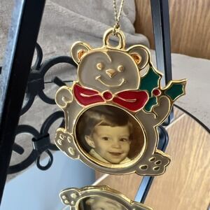 Vintage Wallace Silversmiths Christmas Ornament Picture Frame Teddy Bear‎ 2.5 in